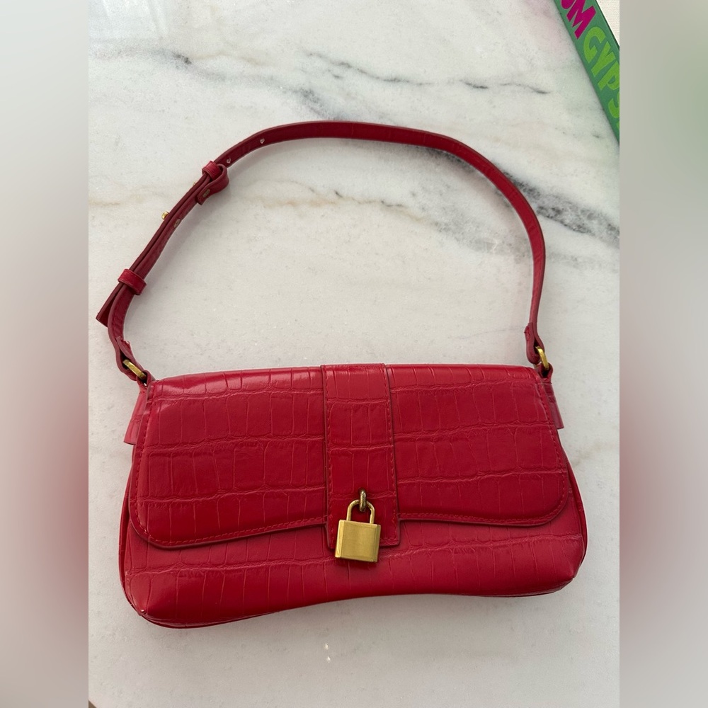 Mango Coconut-effect shoulder bag in red